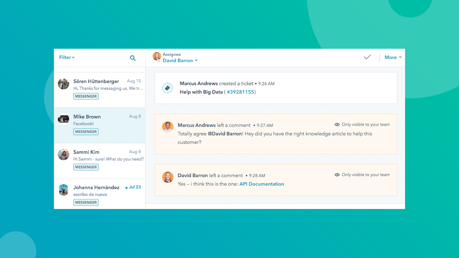 HubSpot Facebook Messenger dashboard